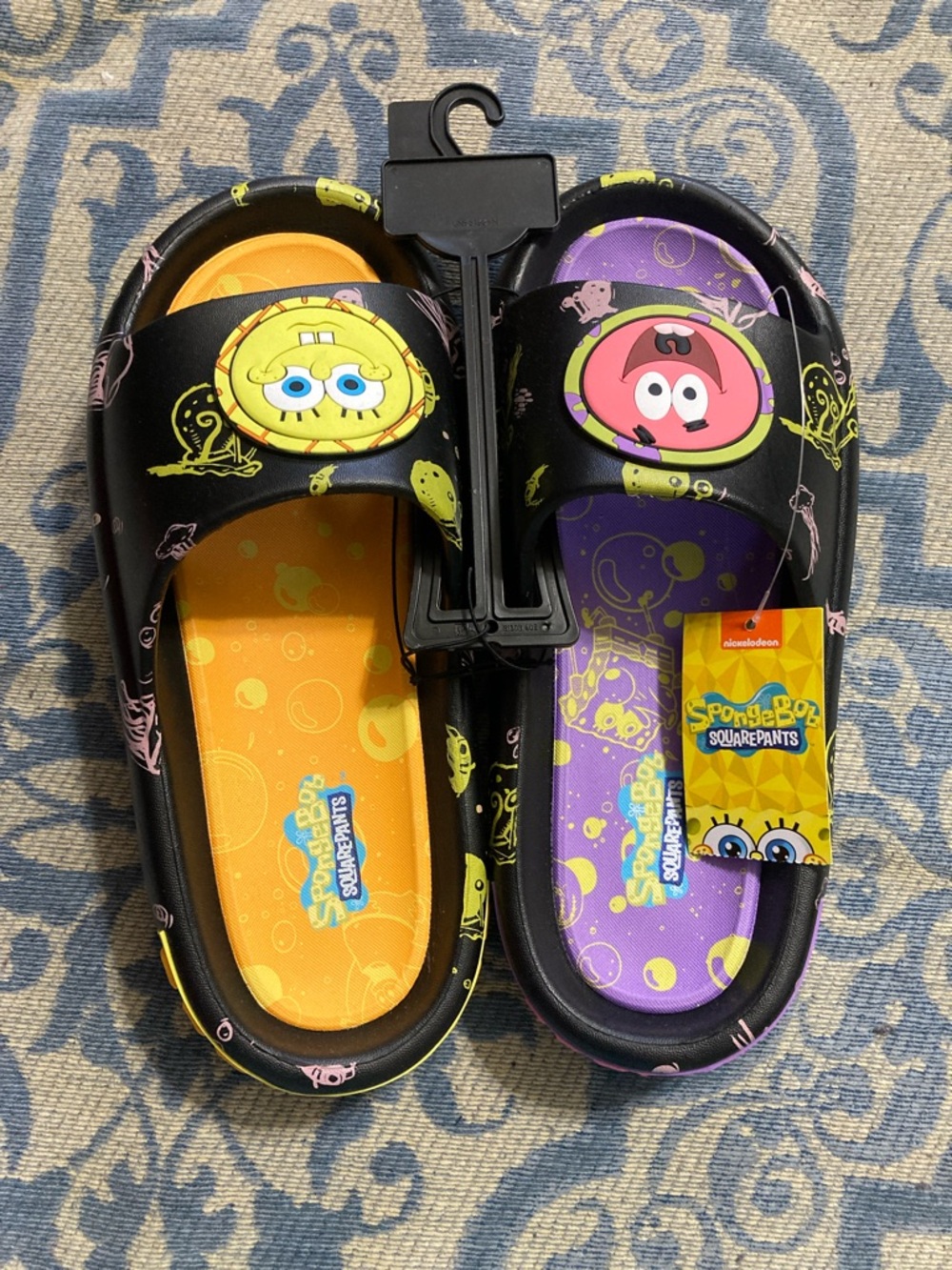 SpongeBob SquarePants Womens Black Slip-On Clogs with Yellow & Purple Insole- 9